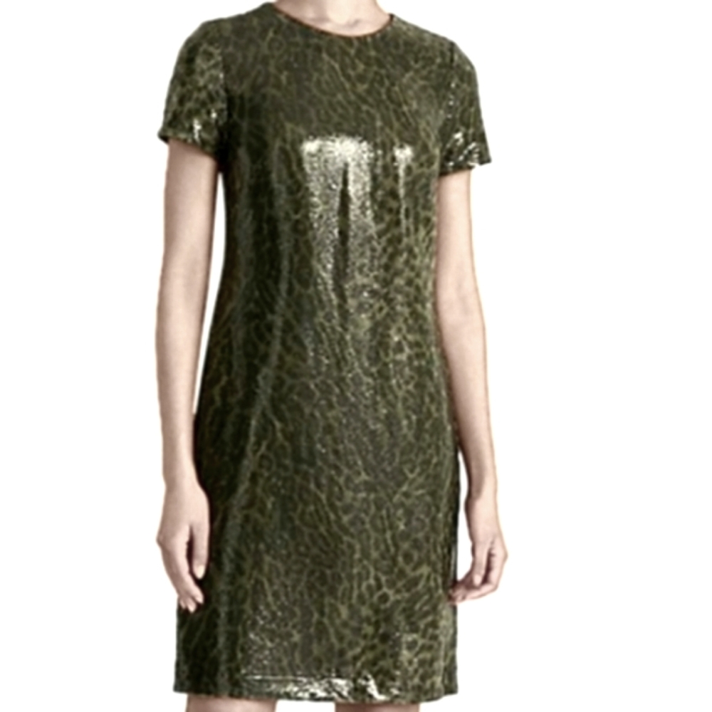 Ralph Lauren Black Label  Ocelet Print Sequined Cocktail Party Dress Black Label